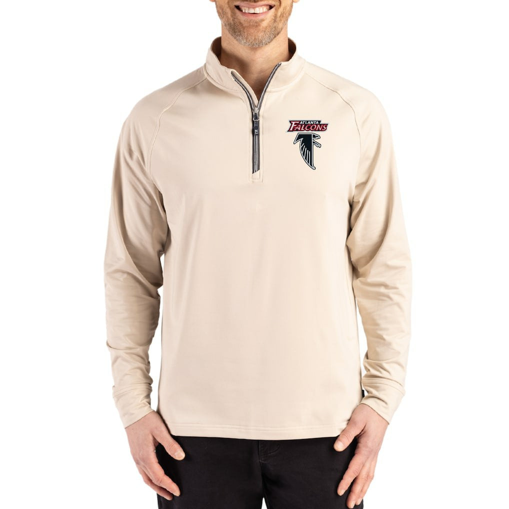 Atlanta Falcons Cutter & Buck Throwback Logo Adapt Eco Knit Stretch Recycled Quarter-Zip Pullover Tan