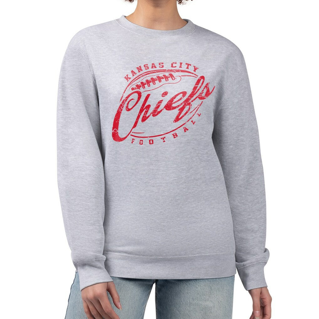Kansas City Chiefs G-III 4Her by Carl Banks Women's Distressed Graphics Fleece Pullover Sweatshirt Gray