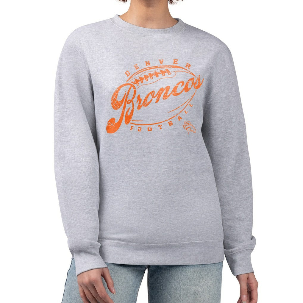 Denver Broncos G-III 4Her by Carl Banks Women's Distressed Graphics Fleece Pullover Sweatshirt Gray