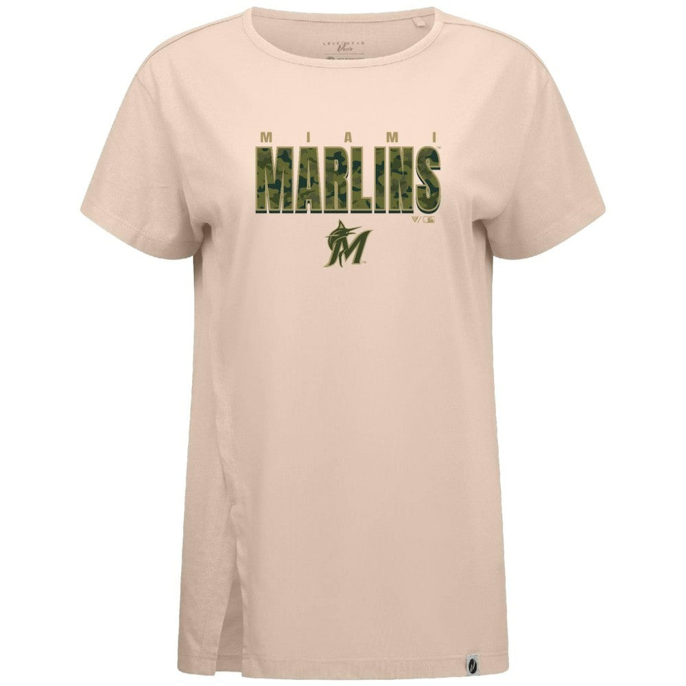 Miami Marlins Levelwear Women's Influx Protect W T-Shirt - Khaki - MLB Lifestyle
