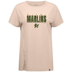 Miami Marlins Levelwear Women's Influx Protect W T-Shirt - Khaki - MLB Lifestyle