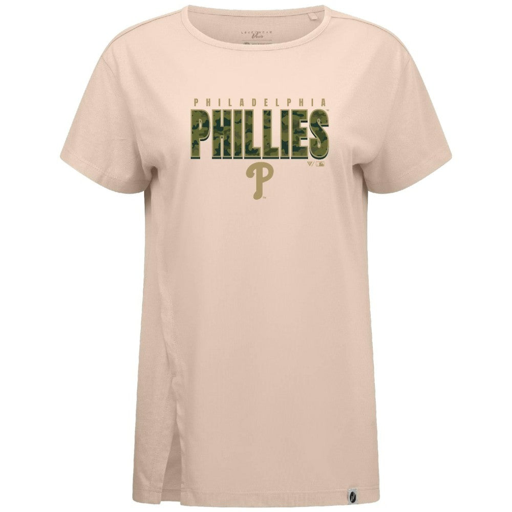 Philadelphia Phillies Levelwear Women's Influx Protect W T-Shirt - Khaki - MLB Lifestyle