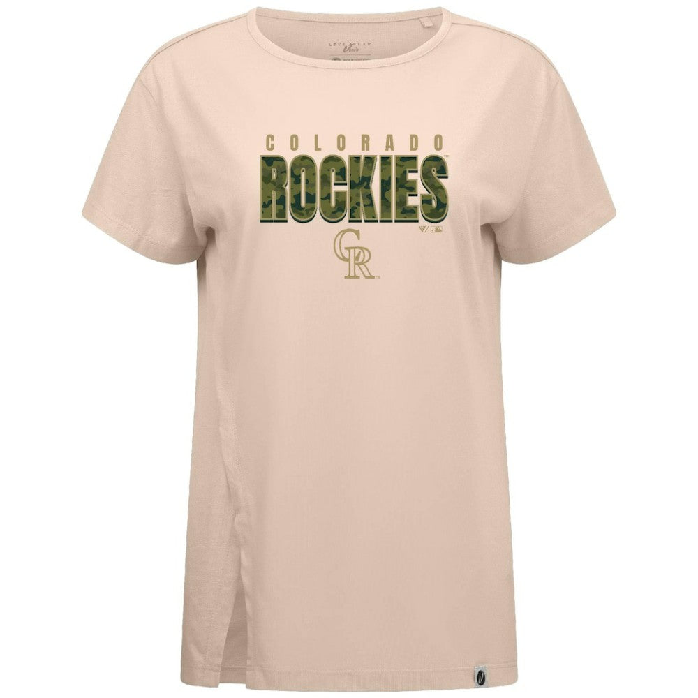 Colorado Rockies Levelwear Women's Influx Protect W T-Shirt - Khaki - MLB Discount