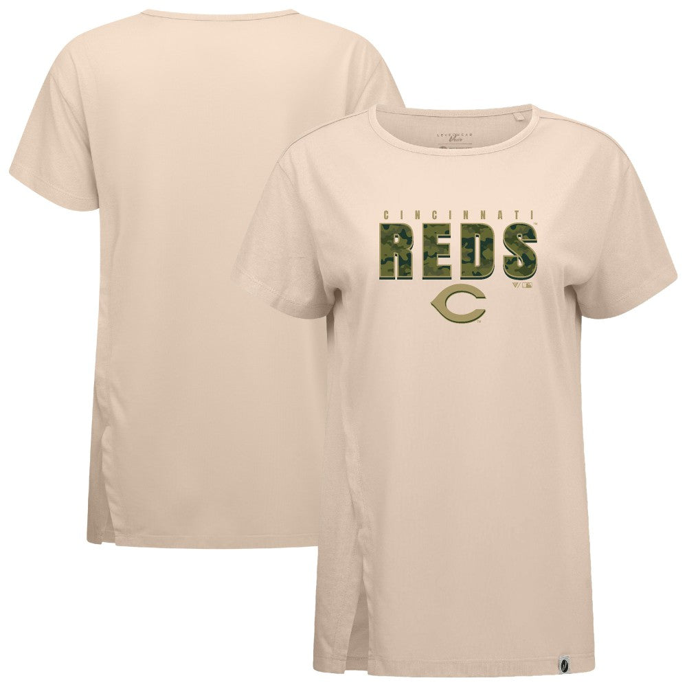 Cincinnati Reds Levelwear Women's Influx Protect W T-Shirt - Khaki - MLB Sale