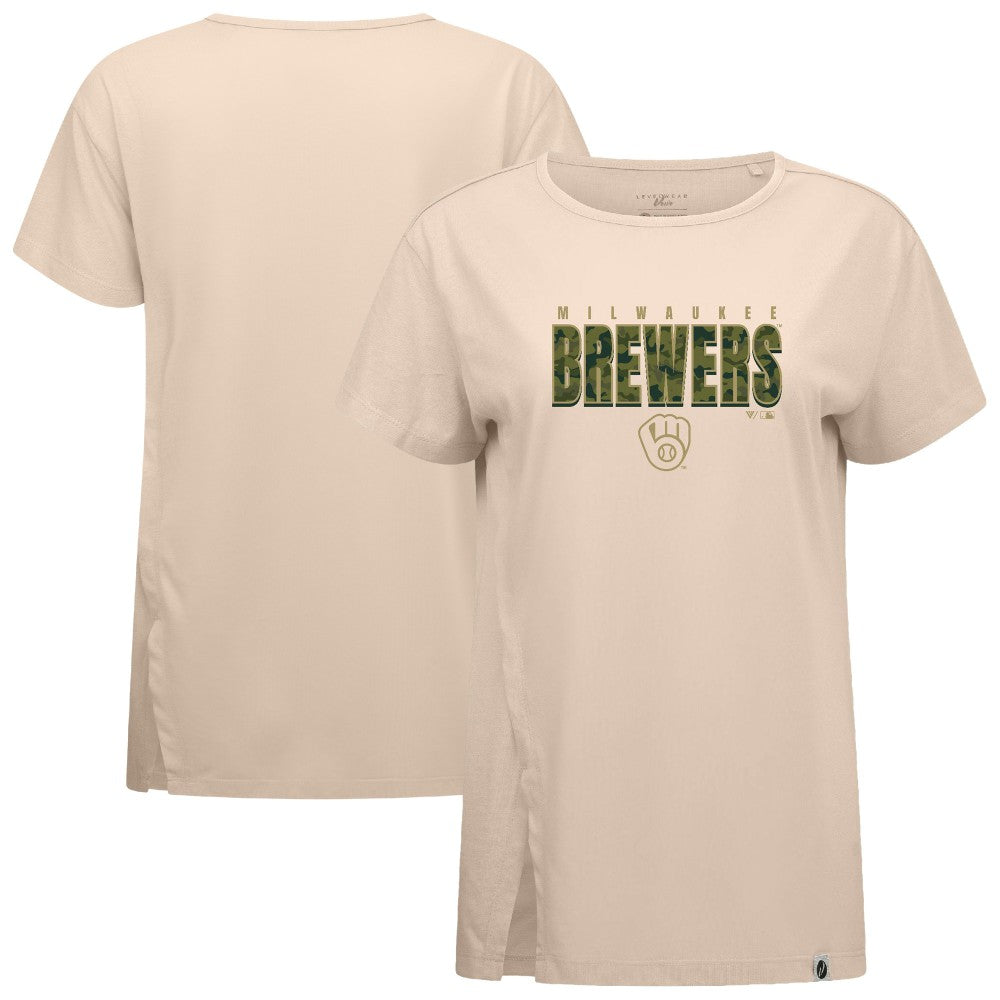 Milwaukee Brewers Levelwear Women's Influx Protect W T-Shirt - Khaki - MLB Online