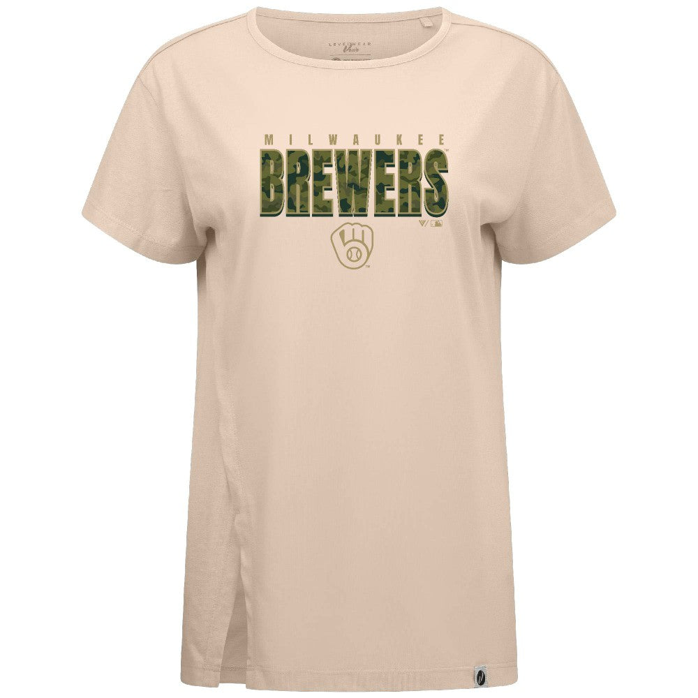 Milwaukee Brewers Levelwear Women's Influx Protect W T-Shirt - Khaki - MLB Online