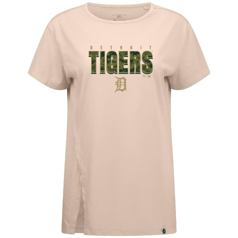 Detroit Tigers Levelwear Women's Influx Protect W T-Shirt - Khaki - MLB on Sale