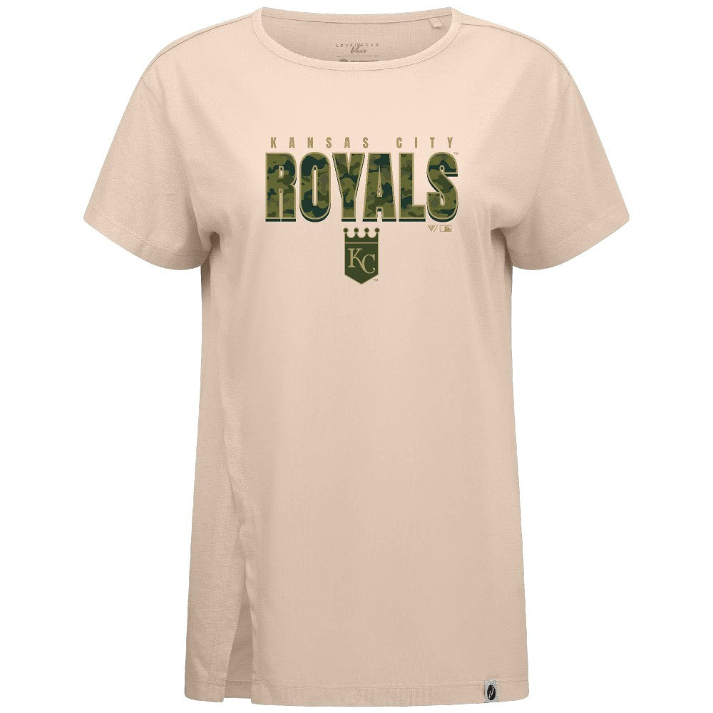 Kansas City Royals Levelwear Women's Influx Protect W T-Shirt - Khaki - MLB Sale