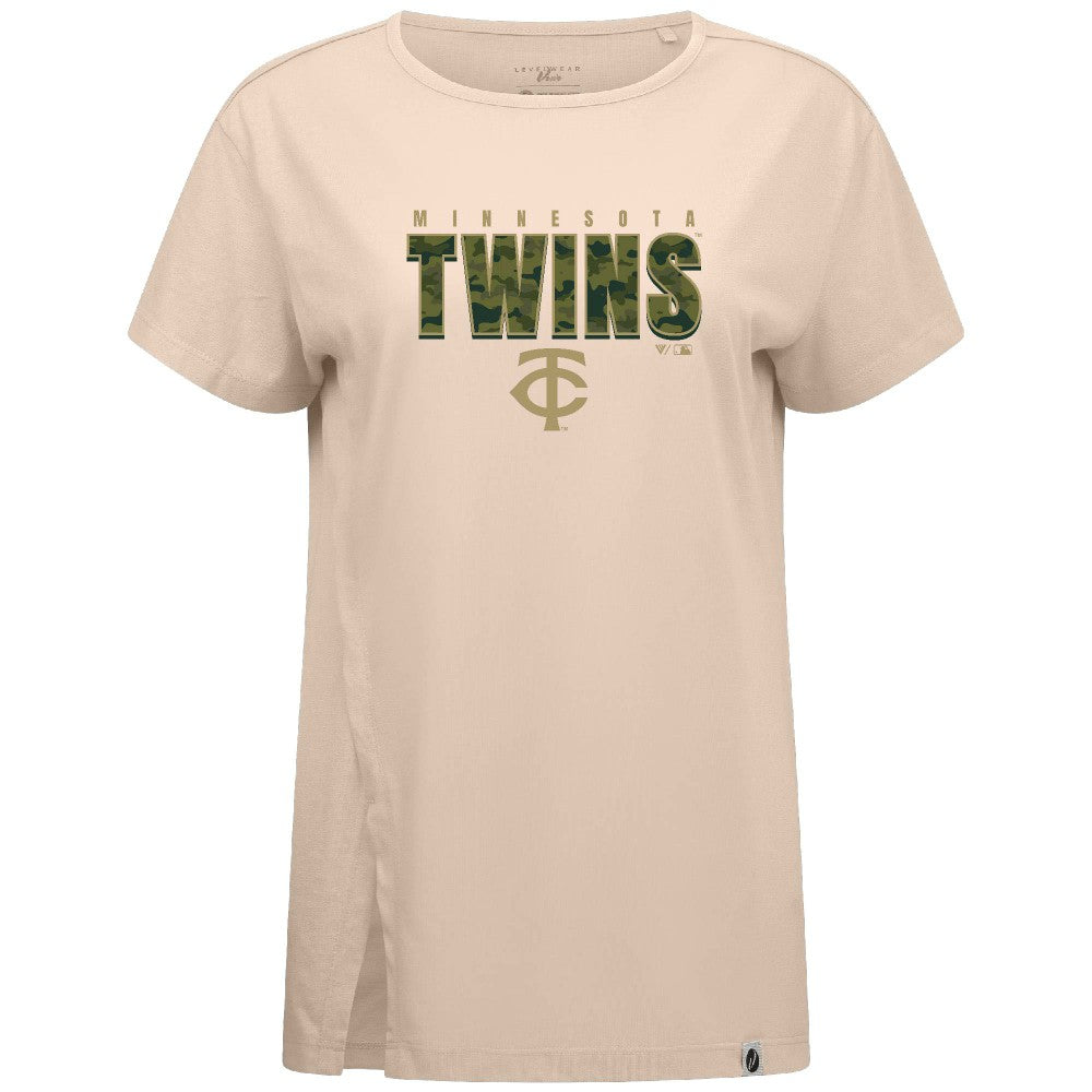 Minnesota Twins Levelwear Women's Influx Protect W T-Shirt - Khaki - MLB Sale