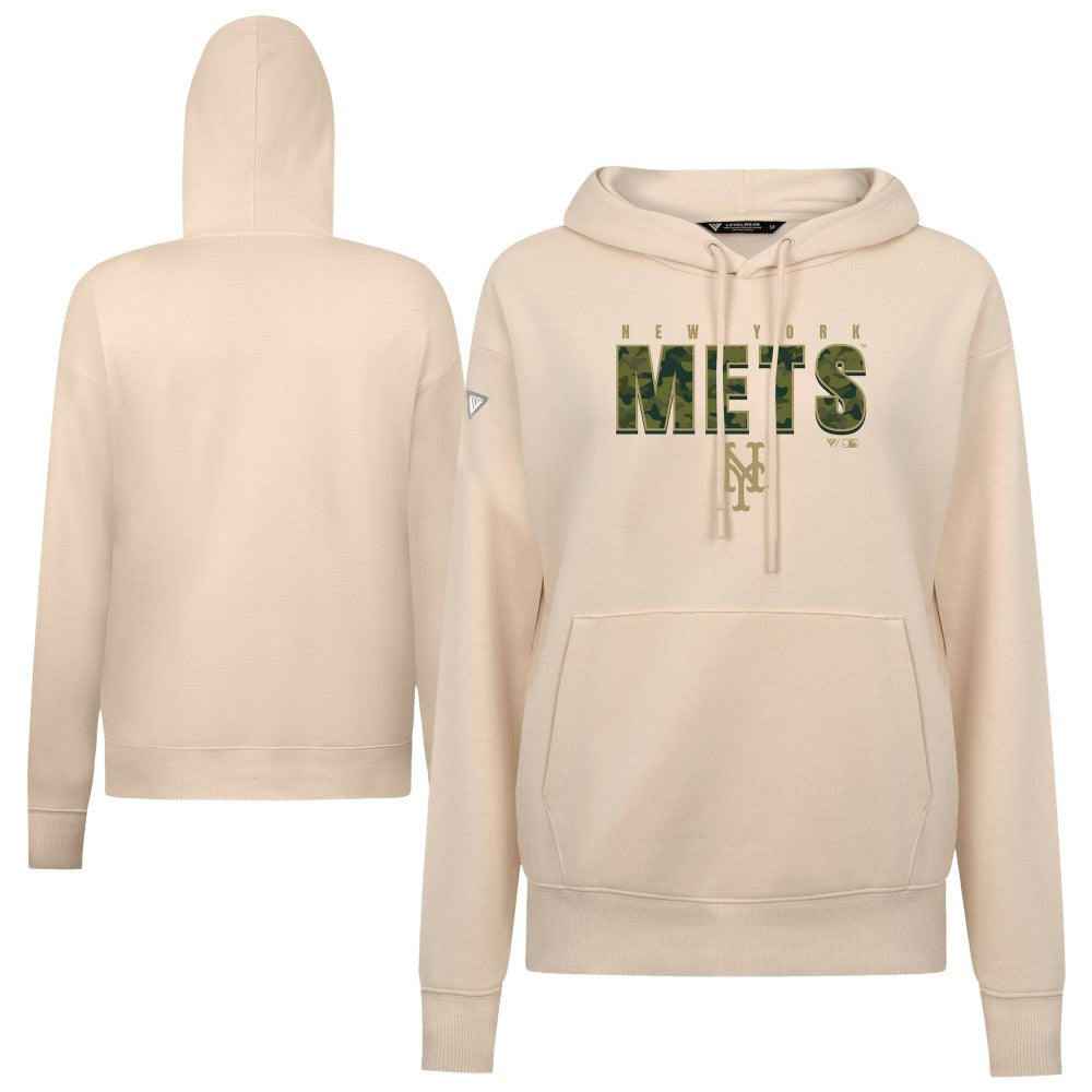 New York Mets Levelwear Women's Adorn Protect W Pullover Hoodie - Khaki - MLB on Sale