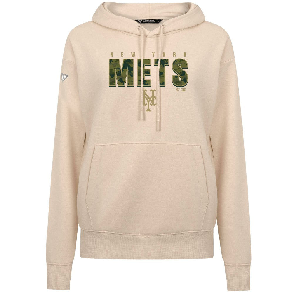 New York Mets Levelwear Women's Adorn Protect W Pullover Hoodie - Khaki - MLB on Sale