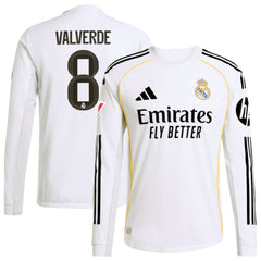 Federico Valverde Real Madrid 2025/26 Home Long Sleeve Jersey White - Adidas cheap