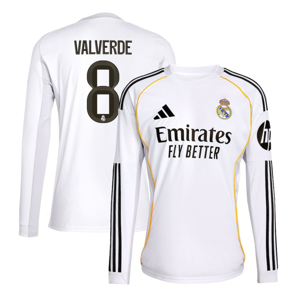 Federico Valverde Real Madrid 2025/26 Home Replica Long Sleeve Jersey White - Adidas
