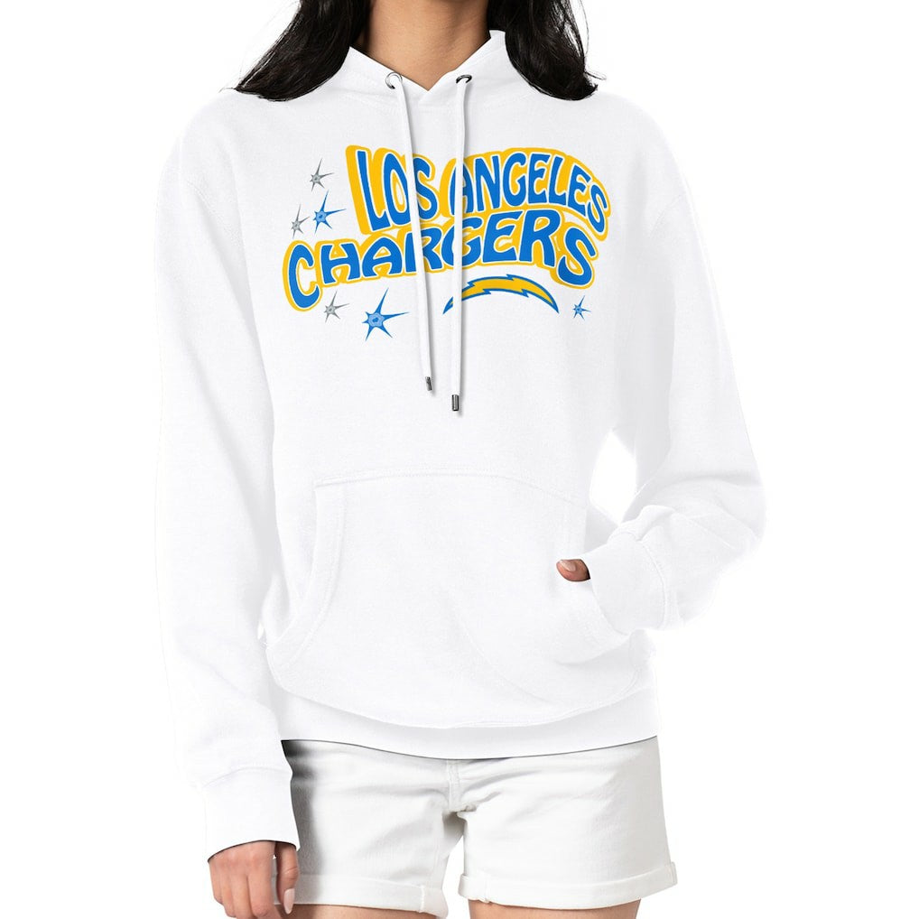 Los Angeles Chargers Starter Women's Fireworks Fleece Pullover Hoodie White