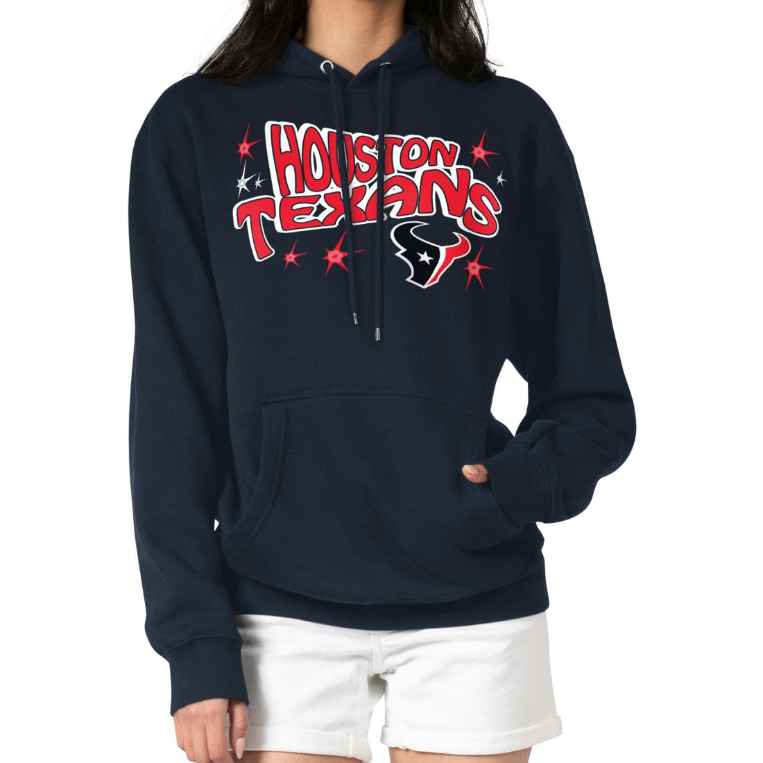 Houston Texans Starter Women's Fireworks Fleece Pullover Hoodie Navy