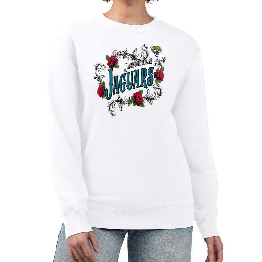 Jacksonville Jaguars G-III 4Her by Carl Banks Women's Roses Fleece Tri-Blend Pullover Sweatshirt White