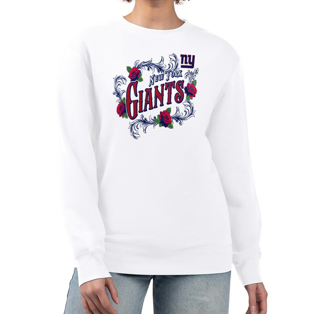 New York Giants G-III 4Her by Carl Banks Women's Roses Fleece Tri-Blend Pullover Sweatshirt White