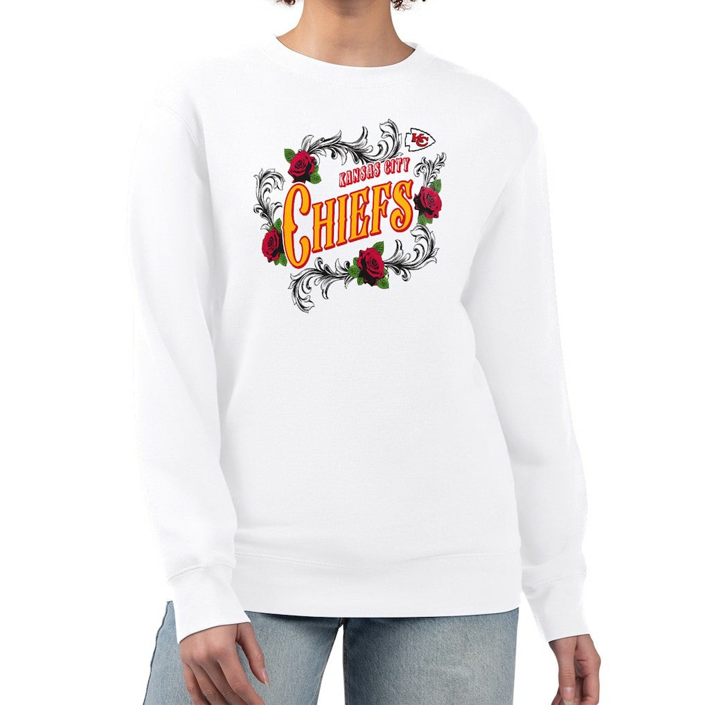 Kansas City Chiefs G-III 4Her by Carl Banks Women's Roses Fleece Tri-Blend Pullover Sweatshirt White