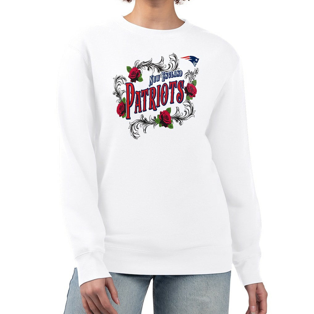 New England Patriots G-III 4Her by Carl Banks Women's Roses Fleece Tri-Blend Pullover Sweatshirt White