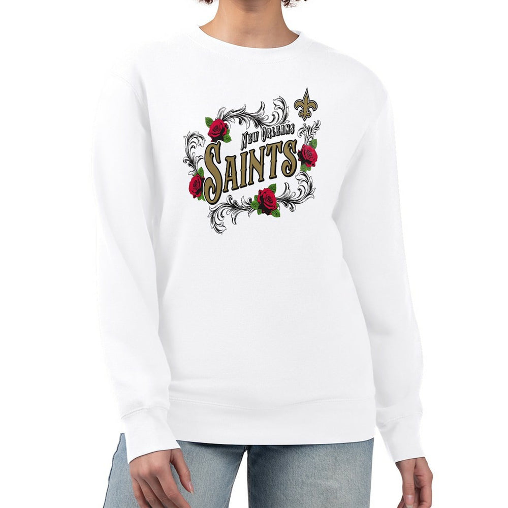 New Orleans Saints G-III 4Her by Carl Banks Women's Roses Fleece Tri-Blend Pullover Sweatshirt White
