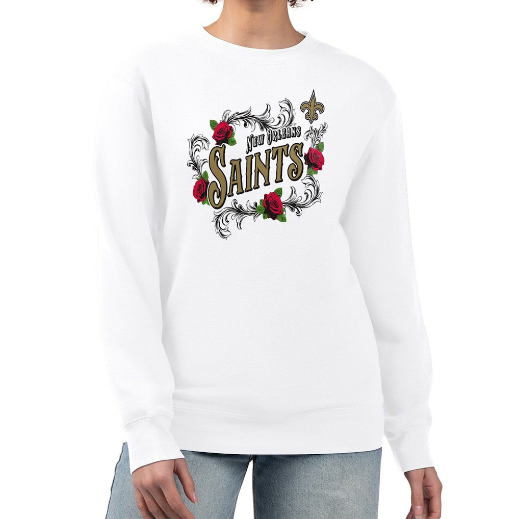 New Orleans Saints G-III 4Her by Carl Banks Women's Roses Fleece Tri-Blend Pullover Sweatshirt White