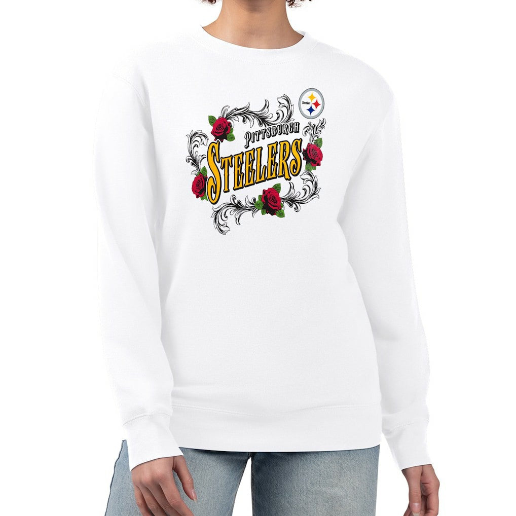 Pittsburgh Steelers G-III 4Her by Carl Banks Women's Roses Fleece Tri-Blend Pullover Sweatshirt White