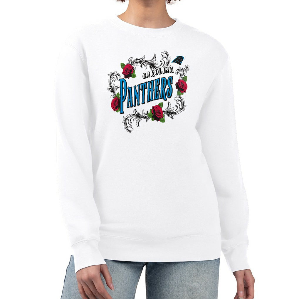 Carolina Panthers G-III 4Her by Carl Banks Women's Roses Fleece Tri-Blend Pullover Sweatshirt White