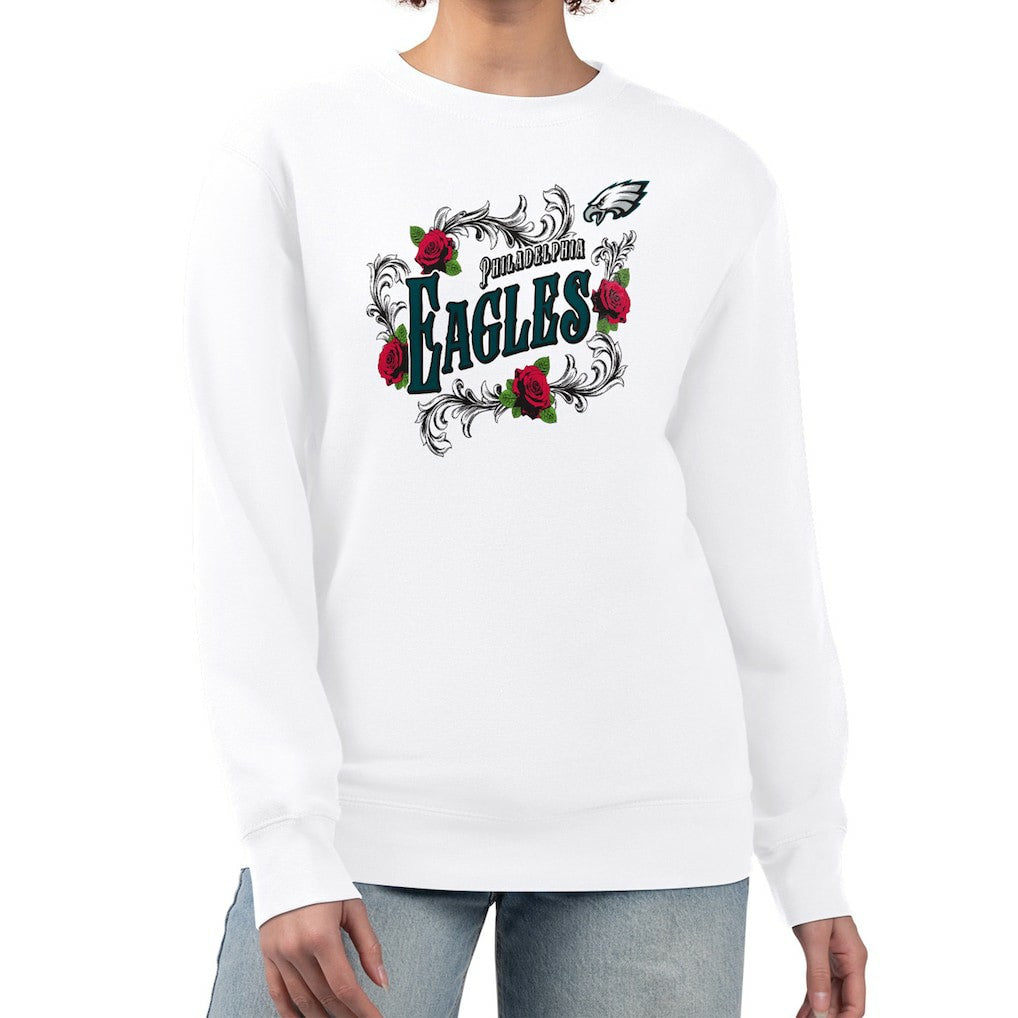 Philadelphia Eagles G-III 4Her by Carl Banks Women's Roses Fleece Tri-Blend Pullover Sweatshirt White