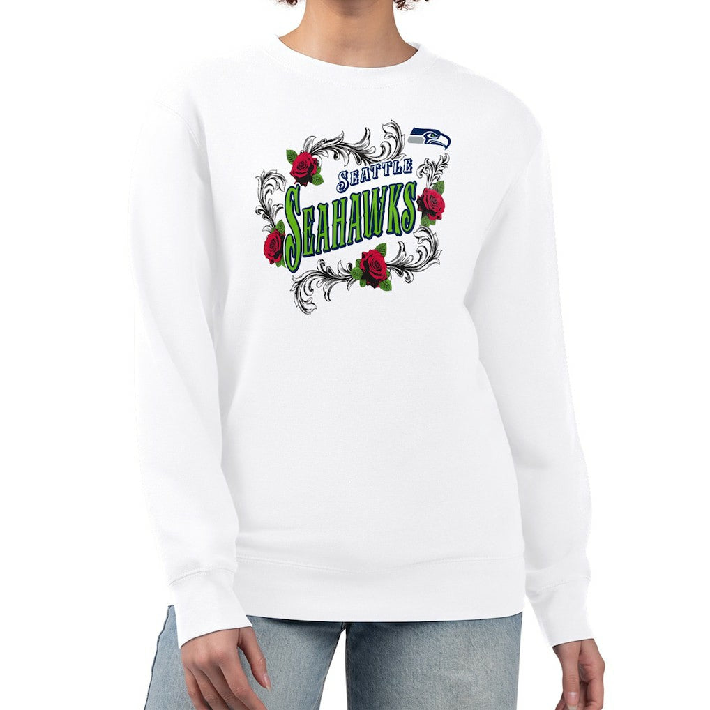 Seattle Seahawks G-III 4Her by Carl Banks Women's Roses Fleece Tri-Blend Pullover Sweatshirt White
