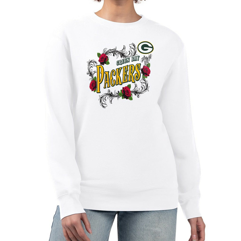 Green Bay Packers G-III 4Her by Carl Banks Women's Roses Fleece Tri-Blend Pullover Sweatshirt White