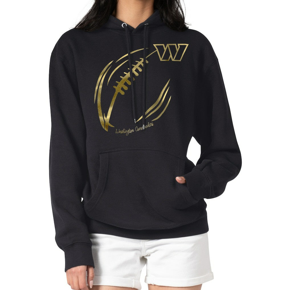 Washington Commanders G-III 4Her by Carl Banks Women's Metallic Print Football Sketch Fleece Pullover Hoodie Black