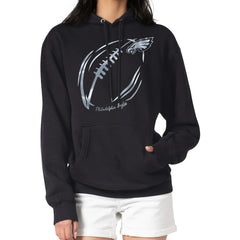 Philadelphia Eagles G-III 4Her by Carl Banks Women's Metallic Print Football Sketch Fleece Pullover Hoodie Black