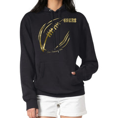 San Francisco 49ers G-III 4Her by Carl Banks Women's Metallic Print Football Sketch Fleece Pullover Hoodie Black