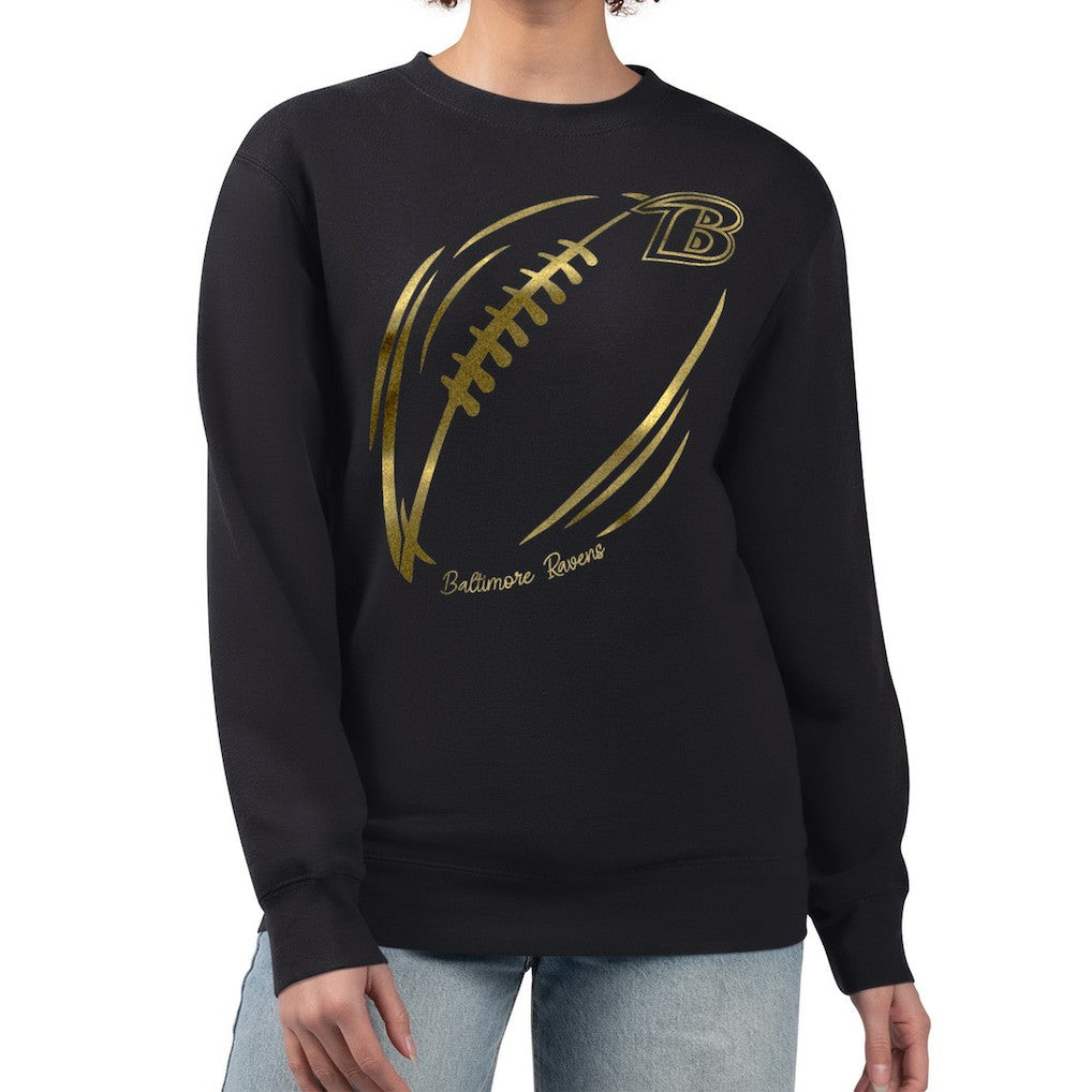 Baltimore Ravens G-III 4Her by Carl Banks Women's Metallic Print Football Sketch Fleece Crewneck Sweatshirt Black