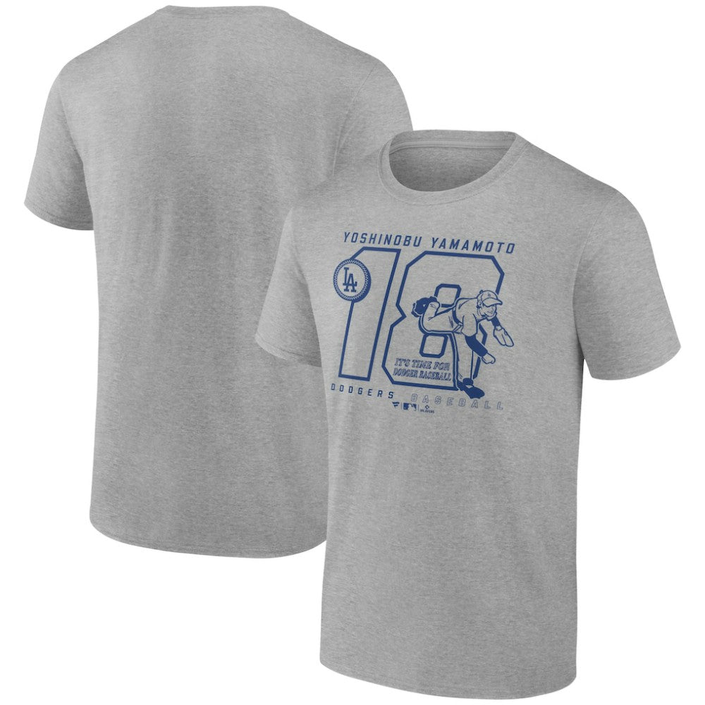 Yoshinobu Yamamoto Los Angeles Dodgers Player Graphic T-Shirt - Heather Gray - MLB Sale
