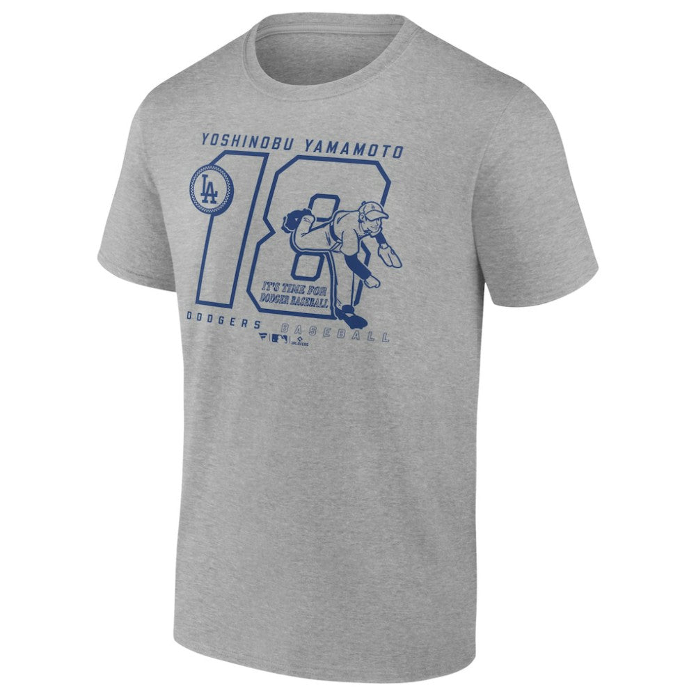 Yoshinobu Yamamoto Los Angeles Dodgers Player Graphic T-Shirt - Heather Gray - MLB Sale