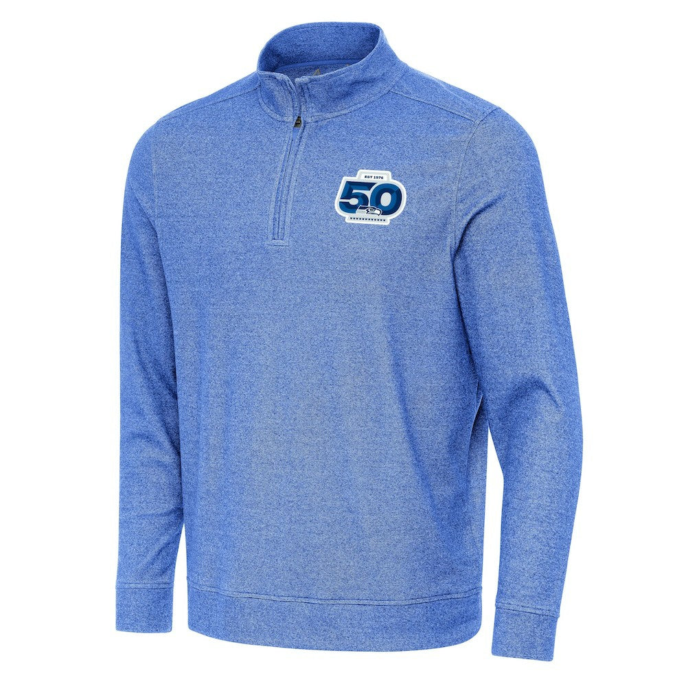 Seattle Seahawks Antigua 50th Season Subtle Quarter-Zip Pullover Heather Royal