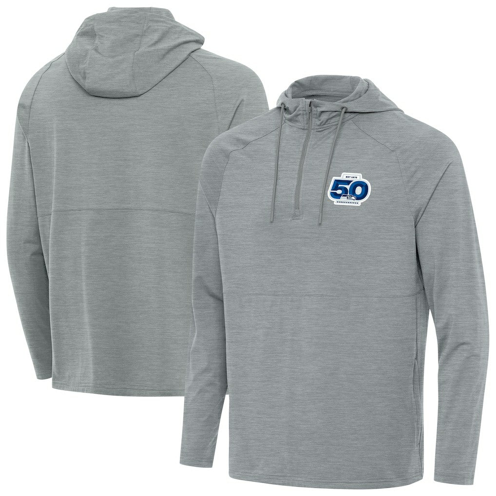 Seattle Seahawks Antigua 50th Season Spikes Raglan Quarter-Zip Hoodie Heather Gray