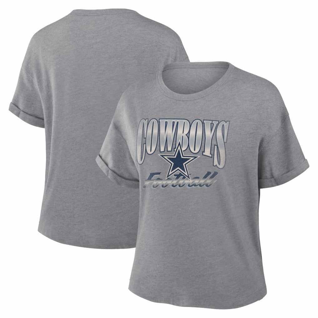 Fanatics Dallas Cowboys Women's Overplayed Tribute Tri-Blend Boxy T-Shirt Heather Gray