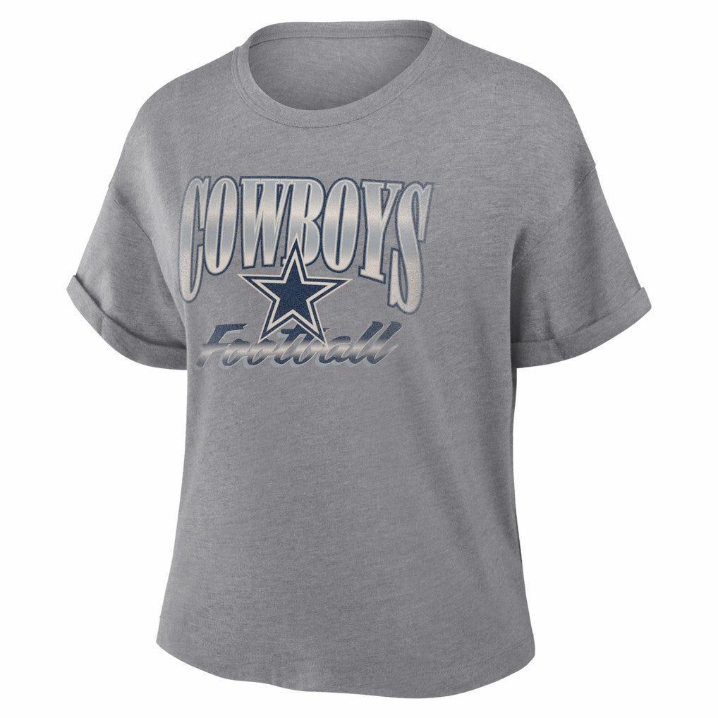 Fanatics Dallas Cowboys Women's Overplayed Tribute Tri-Blend Boxy T-Shirt Heather Gray