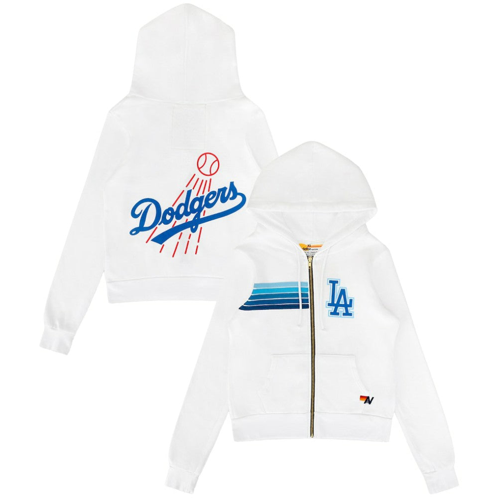 Los Angeles Dodgers Aviator Nation x MLB Unisex Five-Stripe Tri-Blend Full-Zip Hoodie - White - MLB Sale