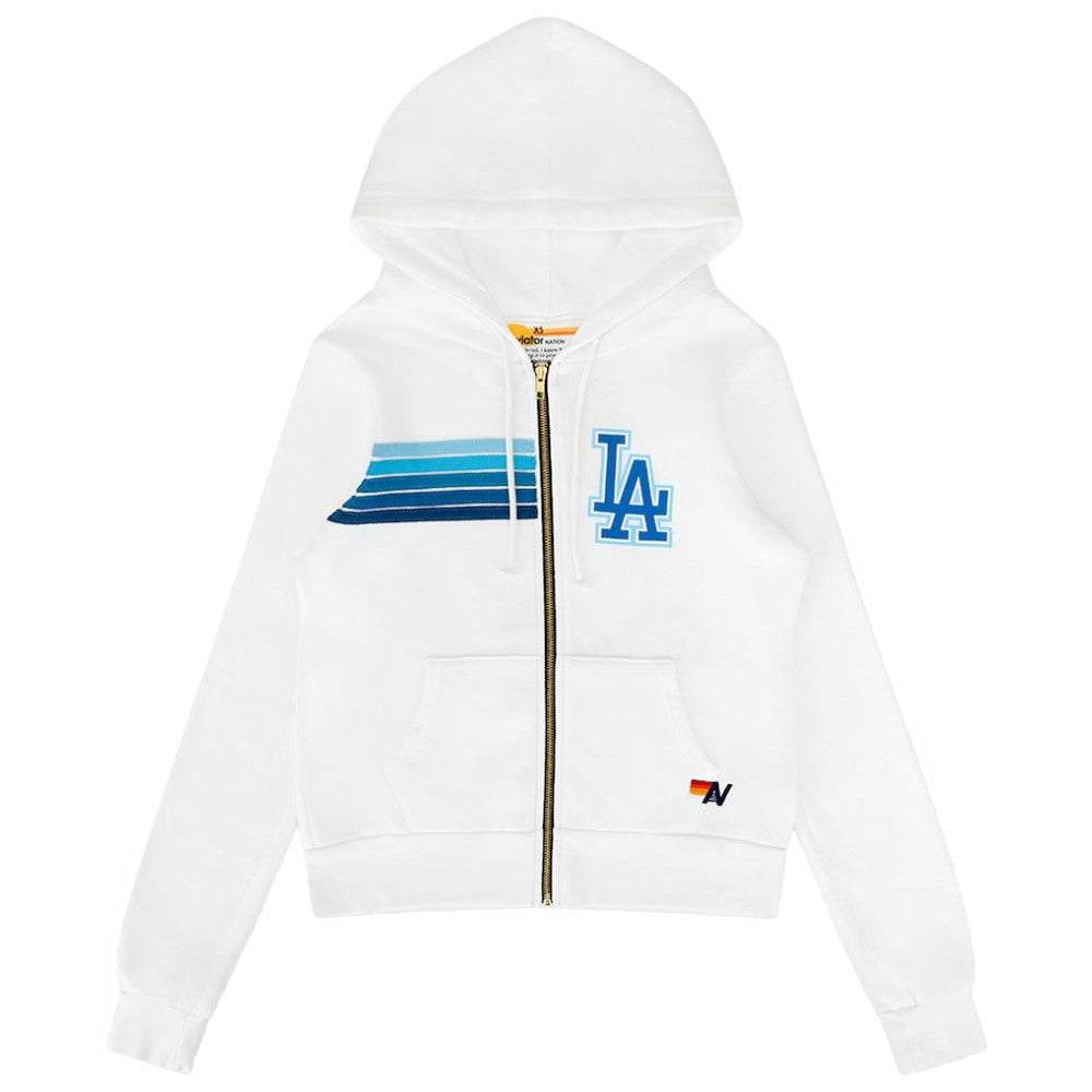 Los Angeles Dodgers Aviator Nation x MLB Unisex Five-Stripe Tri-Blend Full-Zip Hoodie - White - MLB Sale