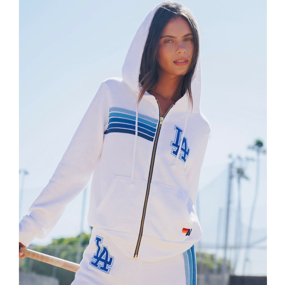 Los Angeles Dodgers Aviator Nation x MLB Unisex Five-Stripe Tri-Blend Full-Zip Hoodie - White - MLB Sale