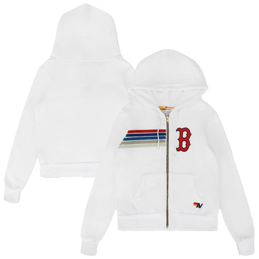 Boston Red Sox Aviator Nation x MLB Unisex Five-Stripe Tri-Blend Full-Zip Hoodie - White - MLB Discount