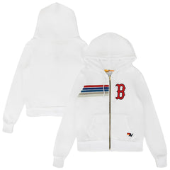 Boston Red Sox Aviator Nation x MLB Unisex Five-Stripe Tri-Blend Full-Zip Hoodie - White - MLB Discount