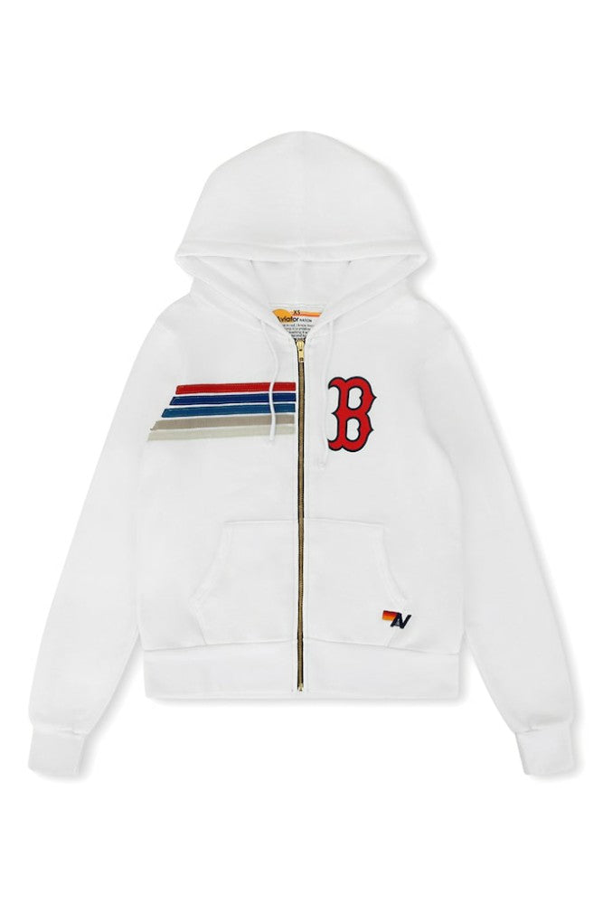 Boston Red Sox Aviator Nation x MLB Unisex Five-Stripe Tri-Blend Full-Zip Hoodie - White - MLB Discount