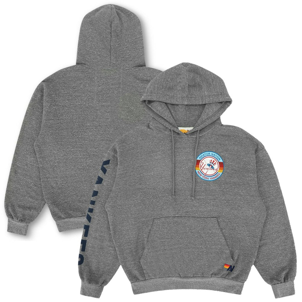 New York Yankees Aviator Nation x MLB Unisex Relaxed Tri-Blend Hoodie - Heather Gray - MLB Lifestyle