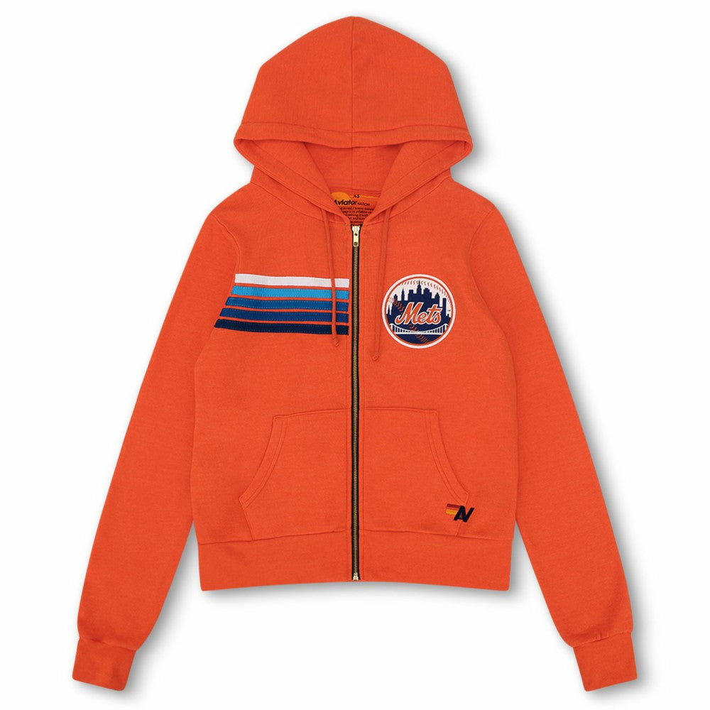 New York Mets Aviator Nation x MLB Unisex Five-Stripe Tri-Blend Full-Zip Hoodie - Orange - MLB Discount