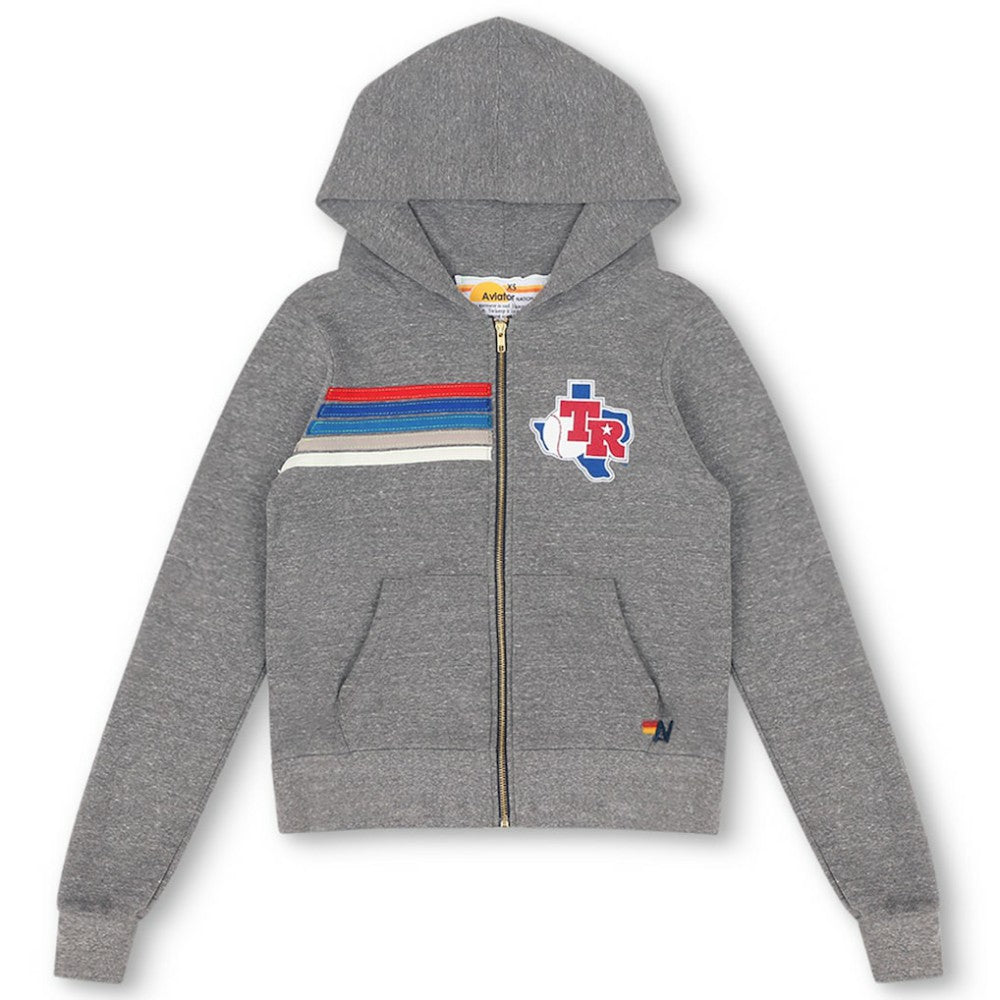 Texas Rangers Aviator Nation x MLB Unisex 5-Stripe Tri-Blend Full-Zip Hoodie - Heather Gray - MLB Lifestyle