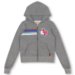 Texas Rangers Aviator Nation x MLB Unisex 5-Stripe Tri-Blend Full-Zip Hoodie - Heather Gray - MLB Lifestyle